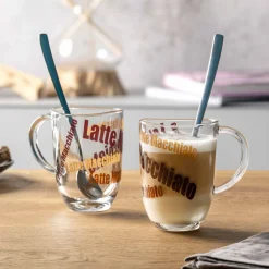 2 Latte Macchiato Tassen NAPOLI 380 ml 3 farbig + 2 Löffel*LEONARDO Clearance