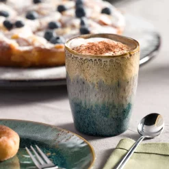 Keramikbecher MATERA 300ml beige/anthrazit/blau 4er-Set*LEONARDO Outlet