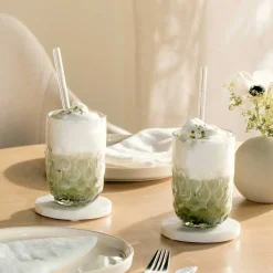 Matcha Latte Gläser GOCCE mit Glastrinkhalm 4-teilig*LEONARDO New