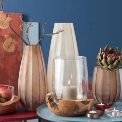 Windlicht TERRA 27 cm mit Teaksockel*LEONARDO Outlet