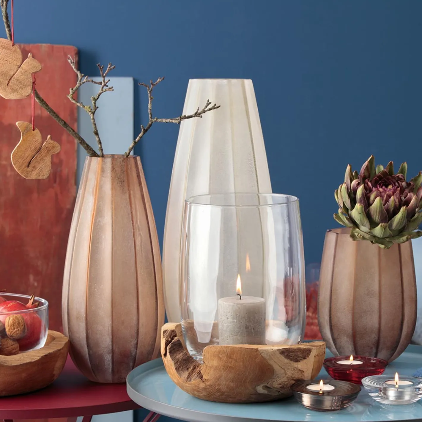 Windlicht TERRA 27 cm mit Teaksockel*LEONARDO Outlet