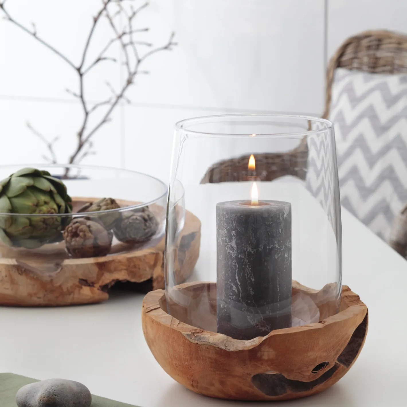 Windlicht TERRA 27 cm mit Teaksockel*LEONARDO Outlet